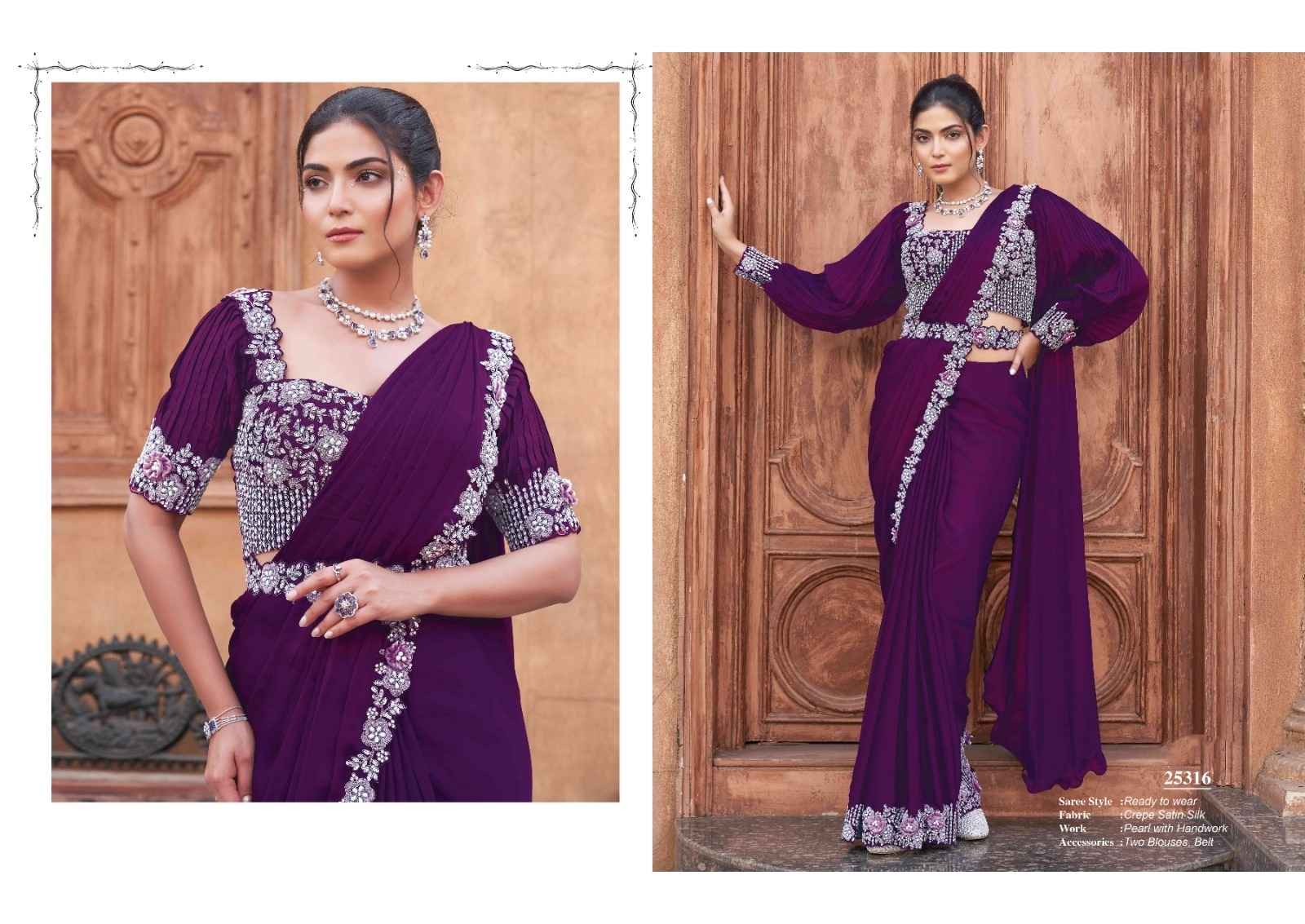 Purple Designer Satin Silk Saree with Embroidery
