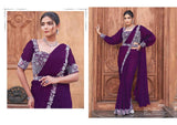 Purple Designer Satin Silk Saree with Embroidery