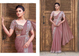 Elegant Dusty Rose Satin Silk Saree with Sequin Handwork