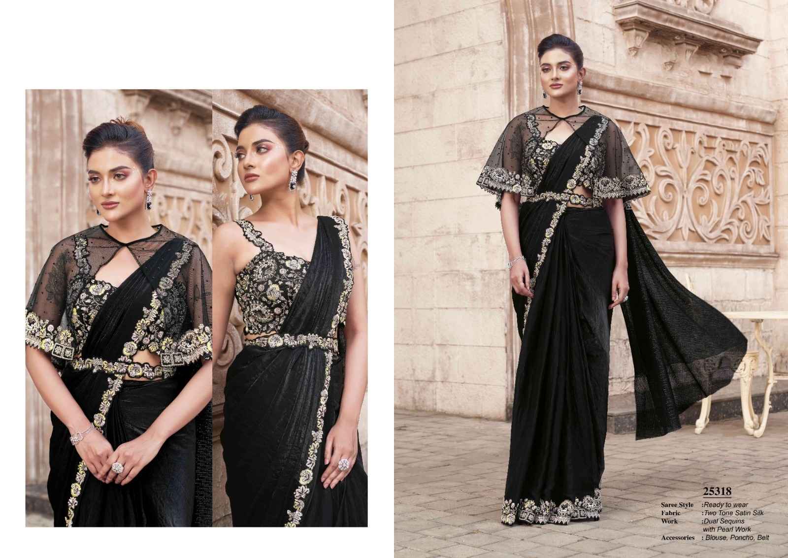 Luxury Black Designer Saree with Sequins & Pearl Work
