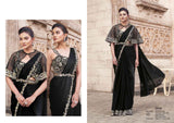 Luxury Black Designer Saree with Sequins & Pearl Work