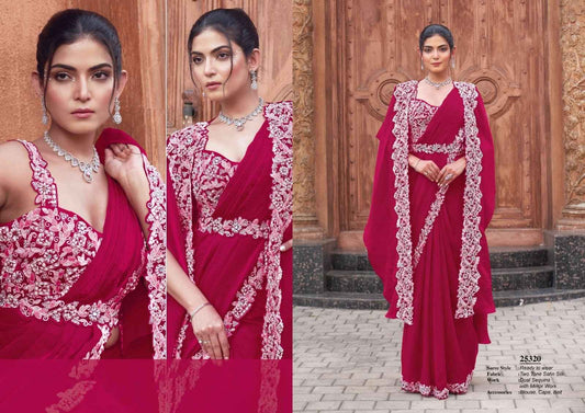 Elegant Red Two-Tone Satin Silk Saree with Dual Sequin Work