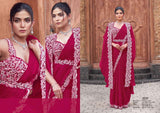 Elegant Red Two-Tone Satin Silk Saree with Dual Sequin Work