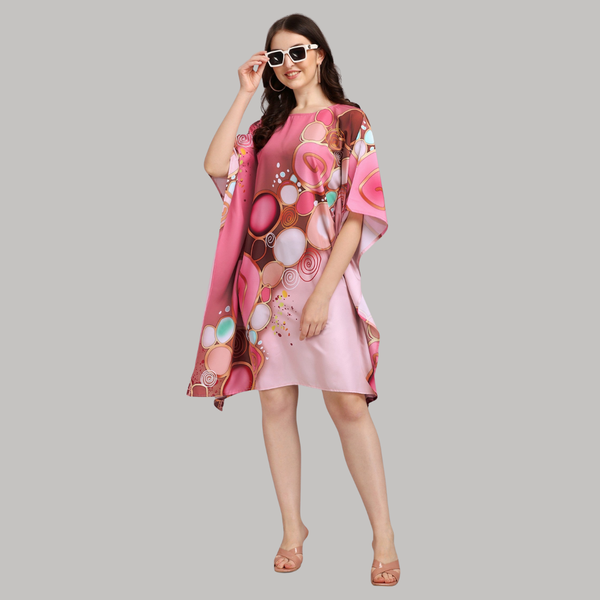 Pink Women’s Kaftan Dress with Abstract Print Design