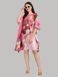Pink Women’s Kaftan Dress with Abstract Print Design