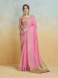Pink Khadi Silk Saree with Golden Zari Border & Tassel Pallu