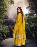 Mustard Embroidered Anarkali Sharara Suit with Dupatta