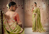 Elegant Olive Green Tissue Dola Silk Saree - Elegant & Stylish | Fashionpur