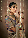 Regal Antique Gold & Purple Tissue Dola Silk Saree