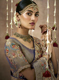 Regal Antique Gold & Purple Tissue Dola Silk Saree