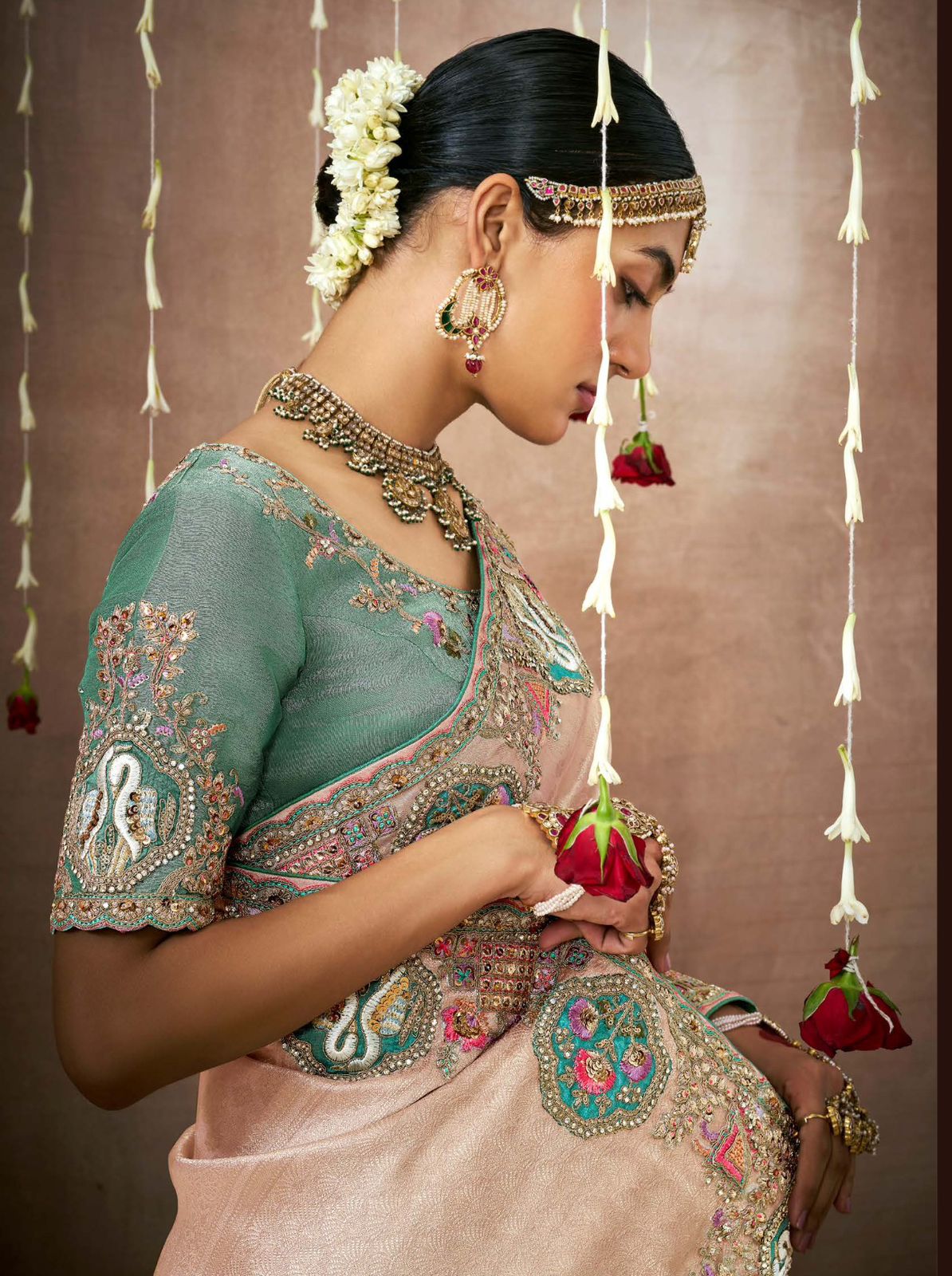 Graceful Blush Pink Tissue Dola Silk Saree