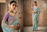 Elegant Ice Blue & Lavender Tissue Dola Silk Saree