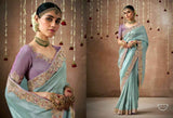 Elegant Ice Blue & Lavender Tissue Dola Silk Saree
