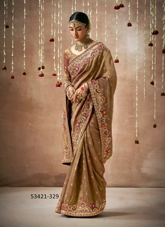 Regal Antique Gold Tissue Dola Silk Saree