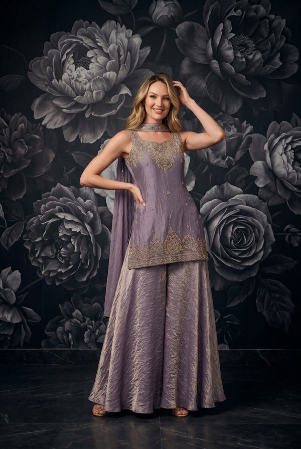 Lavender Embroidered Designer Palazzo Set