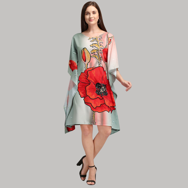 Sage Green Women’s Kaftan Dress with Floral Print