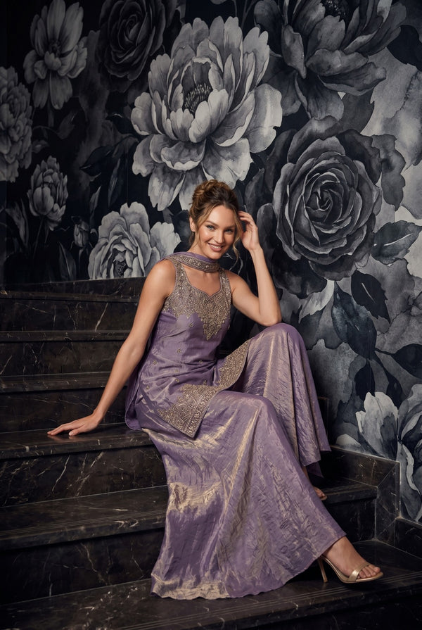 Lavender Embroidered Designer Palazzo Set