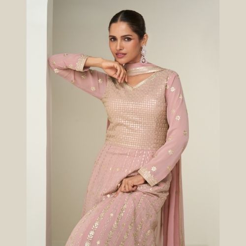 Pastel Pink Georgette Anarkali Gown with Dupatta