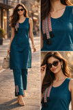 Teal Dhaboo Cotton Kurti with Pant Set