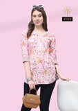 Pink Floral Print Cotton Kurti with Lace Detail