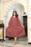 Rust Red Bagru Hand Block Printed Cotton One Piece Dress