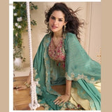 Green & Beige Indo Western Chinon Silk Dress with Embroidered Shrug