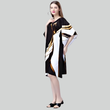 Black & White Abstract Kaftan Dress with Gold Print