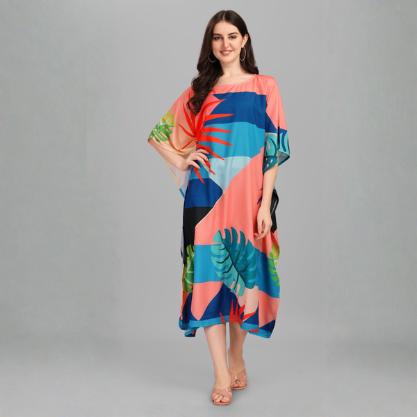 Coral Blue Printed Designer Kaftan Kurti for Women