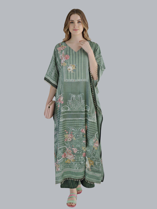 Elegant Olive Green Kaftan Suit Set