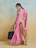 Pink Khadi Silk Saree with Golden Zari Border & Tassel Pallu