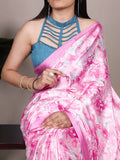 Pink Floral Printed Satin Silk Saree