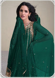 Emerald Green Embroidered Silk Kurti with Dhoti & Net Dupatta

