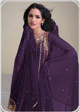 Plum Purple Embroidered Silk Kurti with Dhoti & Net Dupatta