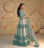 Sea Green Embroidered Georgette Anarkali Gown with Net Dupatta

