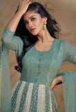 Sea Green Embroidered Georgette Anarkali Gown with Net Dupatta

