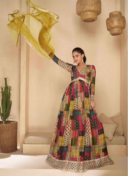 Multicolor Embroidered Anarkali Gown in Real Georgette Fabric

