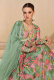 Floral Green Embroidered Anarkali Gown with Net Dupatta