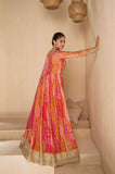 Multicolor Georgette Anarkali Gown with Embroidery & Red Dupatta