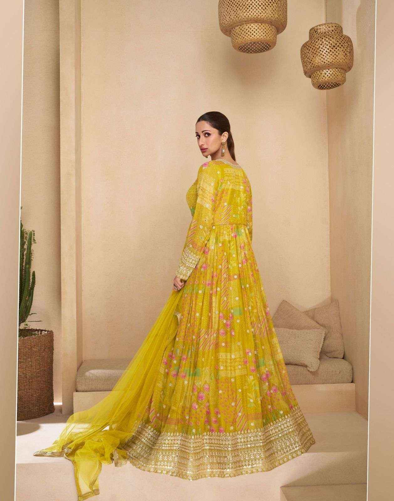 Sunshine Yellow Embroidered Anarkali Gown with Net Dupatta