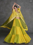 Yellow-Green Ombre Designer Lehenga in Organza Silk Georgette

