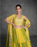 Yellow-Green Ombre Designer Lehenga in Organza Silk Georgette

