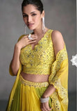 Yellow-Green Ombre Designer Lehenga in Organza Silk Georgette

