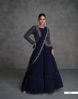 Navy Blue Georgette & Organza Silk Mirror Work Lehenga Set