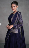Navy Blue Georgette & Organza Silk Mirror Work Lehenga Set