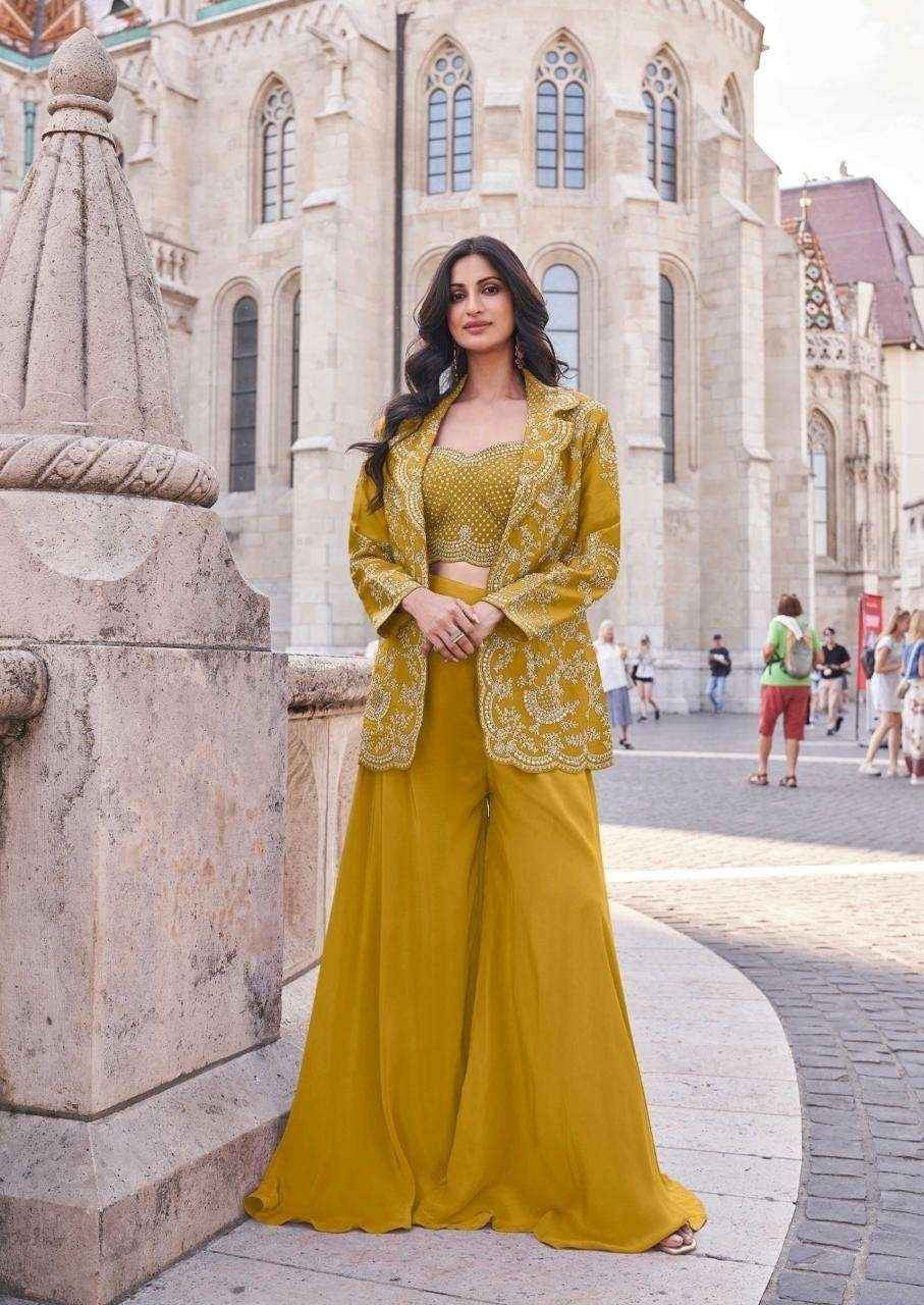 Sunshine Yellow Premium Silk Embroidered Co-ord Set for Women