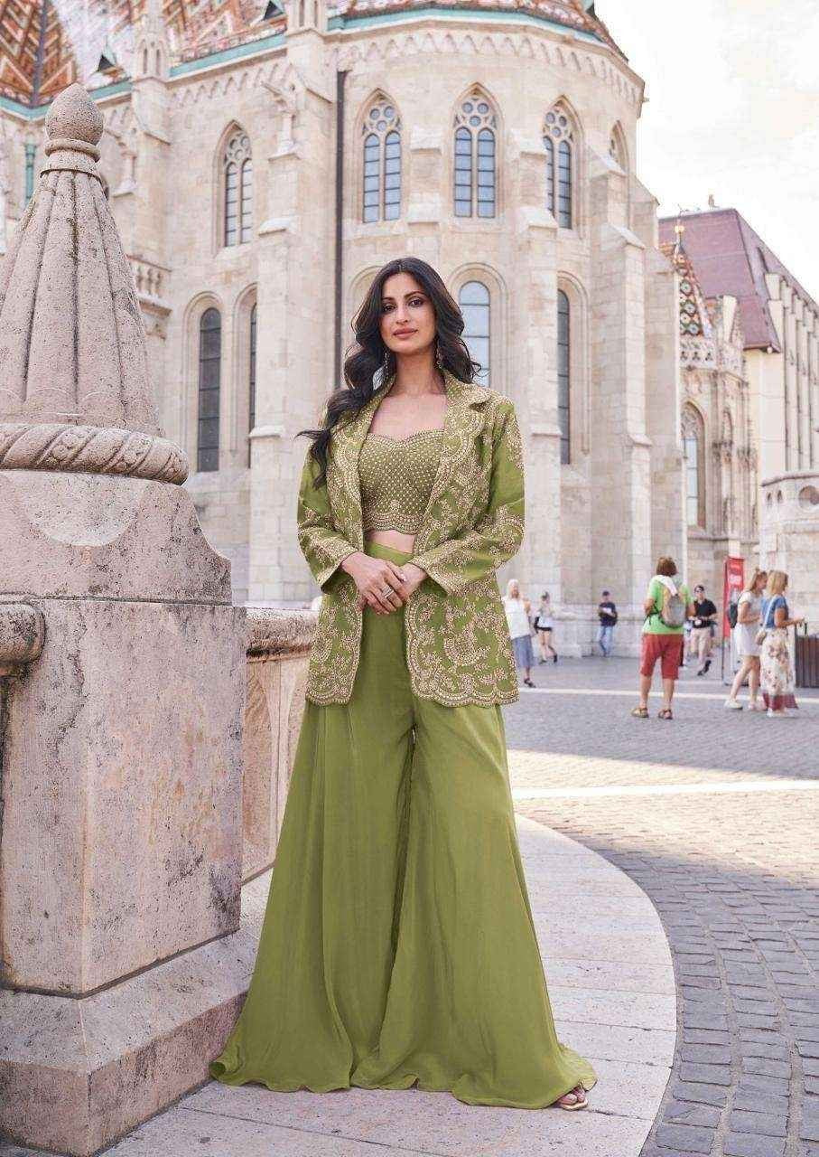 Green Premium Silk Embroidered Indo-Western Set