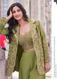 Green Premium Silk Embroidered Indo-Western Set