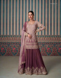 Elegant Mauve Georgette Embroidered Sharara Set