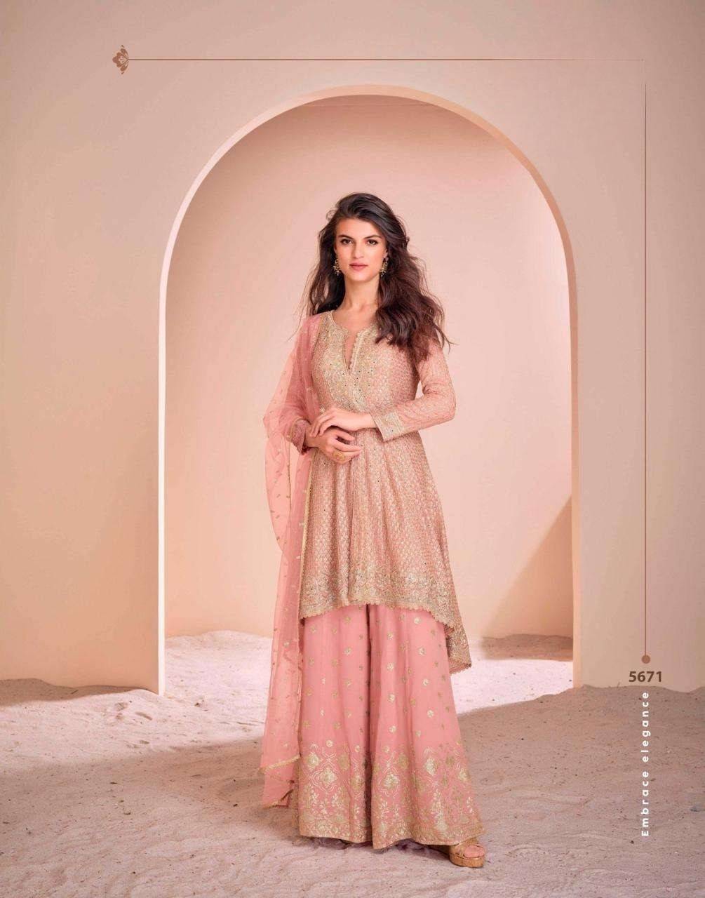 Blush Pink Embroidered Palazzo Set in Real Georgette