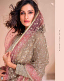 Olive Pink Embroidered Palazzo Suit in Real Georgette